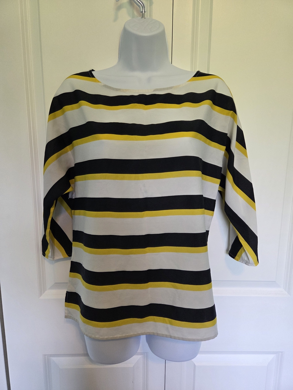 LOFT Striped Boatneck Tee in White, Black & Yellow